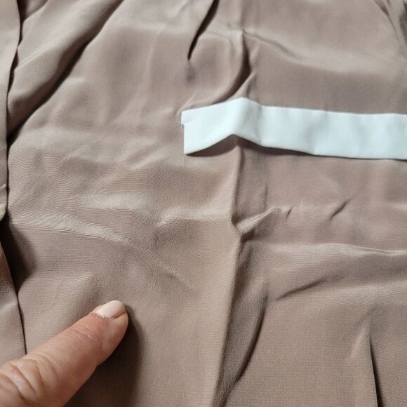 100% SILK HELENA QUINN REVOLVE TAN WHITE SHIRT DRESS TUNIC JACKET L XL NWT NEW - Picture 8 of 10
